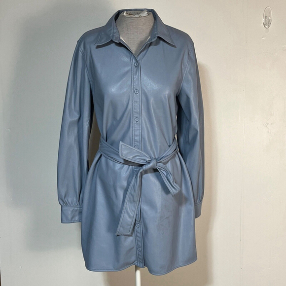 Wilfred Caroline Dress Women's Medium Button Down Blue Belted Vegan Leather - Picture 10 of 15